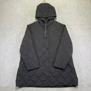 Bernardo Bren Quilted Puffer Jacket Womens Large Black Coat EcoPlume Full Circle